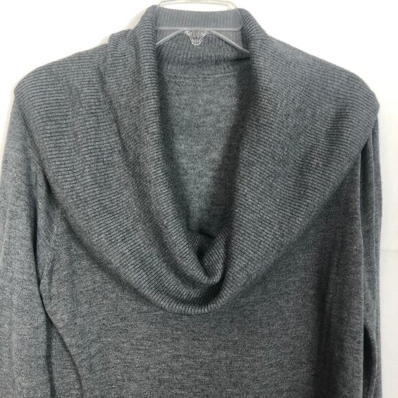 Women's Cowl Neck Gray Pullover Sweater - Picture 2 of 8